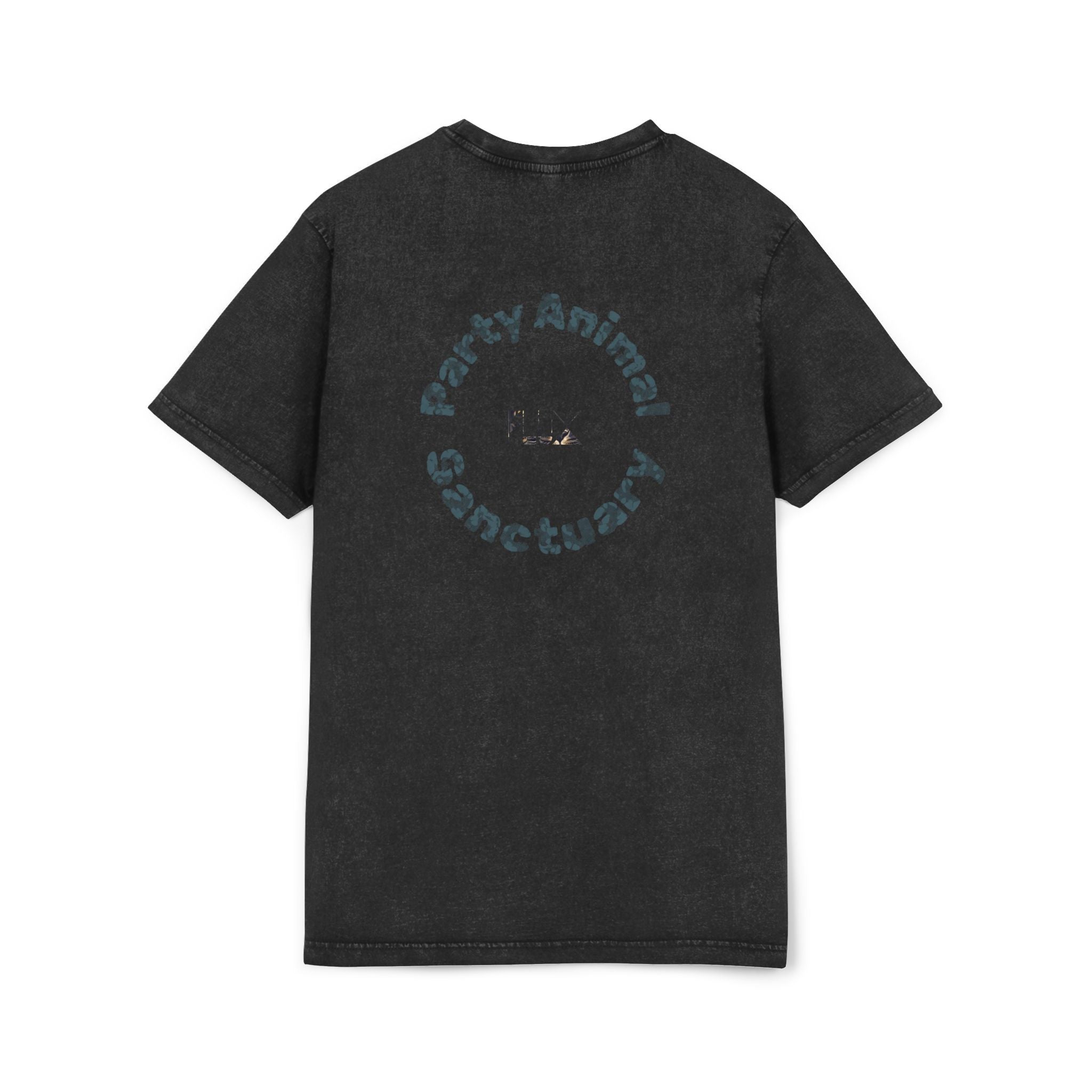Black Panther Acid-Wash Tee - Yellow Eyes Graphic, 'Party Animal Sanctuary' Backprint