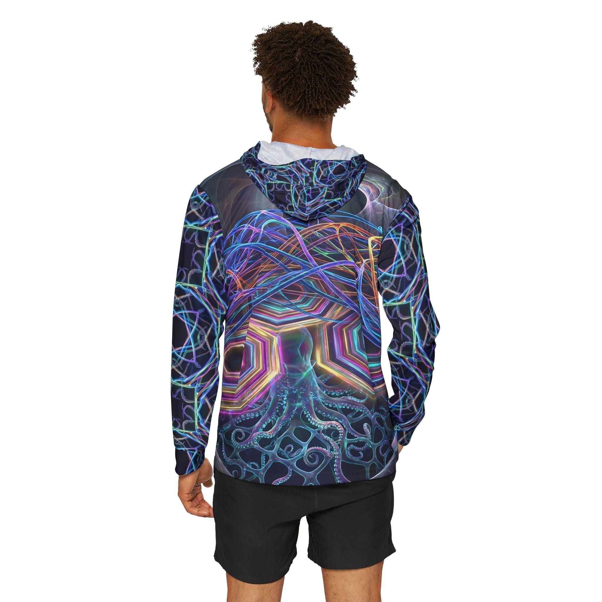 Psychedelic Geometric Hoodie — Neon Fractal All-Over Print Warmup Hoodie