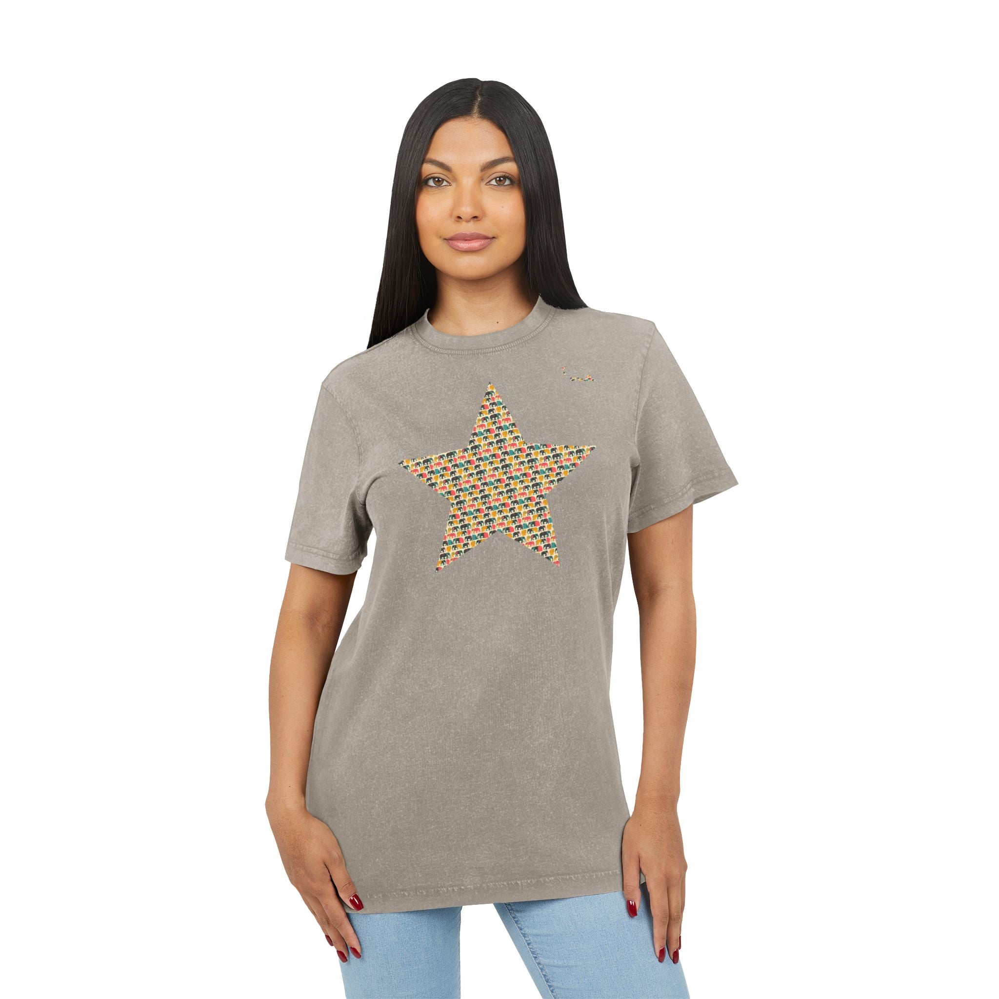 Acid Wash Star Tee : elephant— Vintage Black Graphic T‑Shirt (Party Animal Sanctuary Back Print)