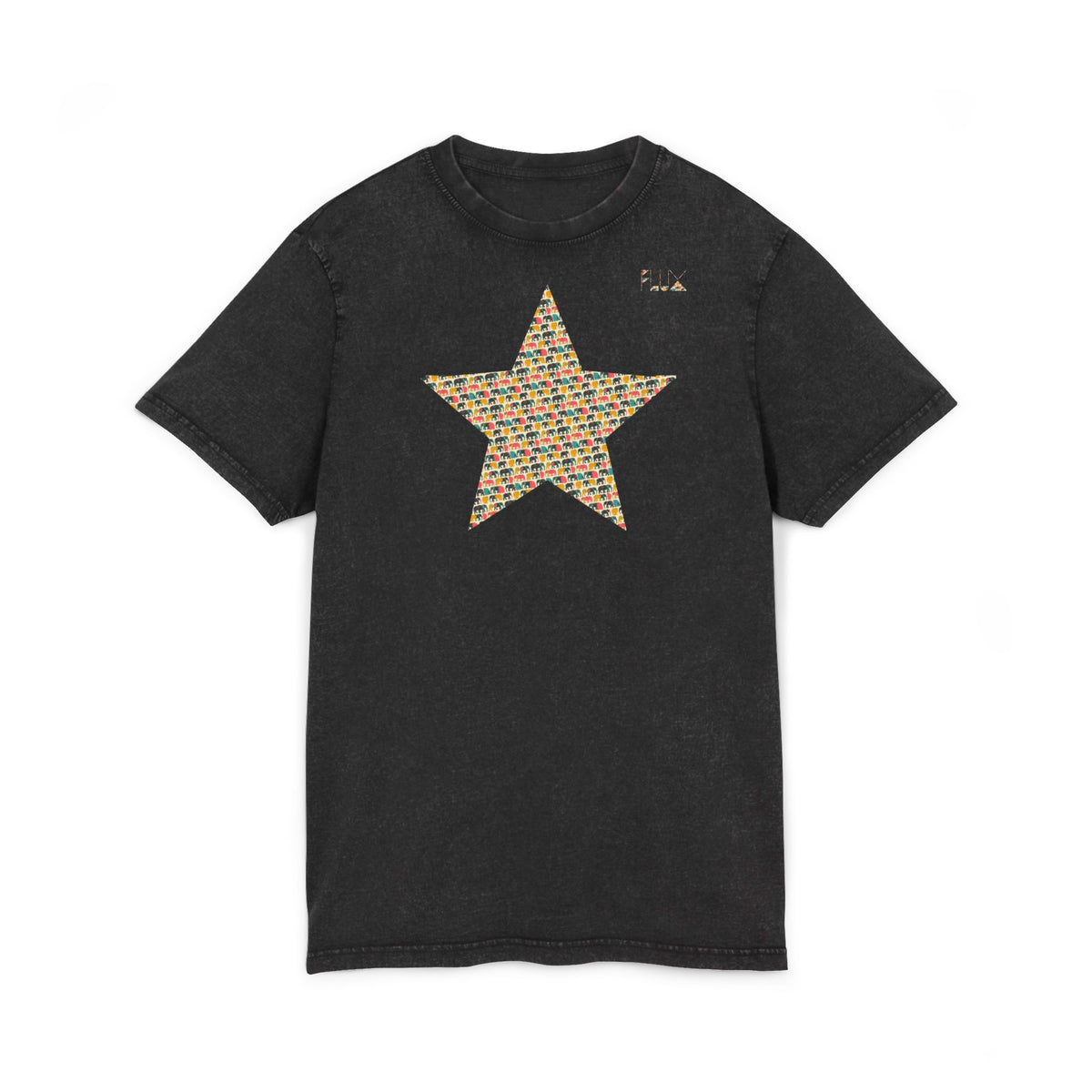 Acid Wash Star Tee : elephant— Vintage Black Graphic T‑Shirt (Party Animal Sanctuary Back Print)