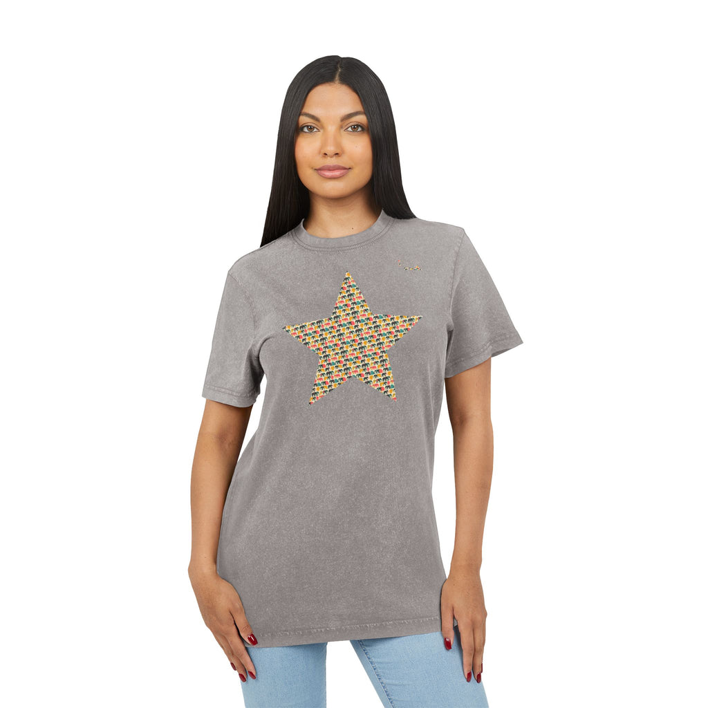 Acid Wash Star Tee : elephant— Vintage Black Graphic T‑Shirt (Party Animal Sanctuary Back Print)