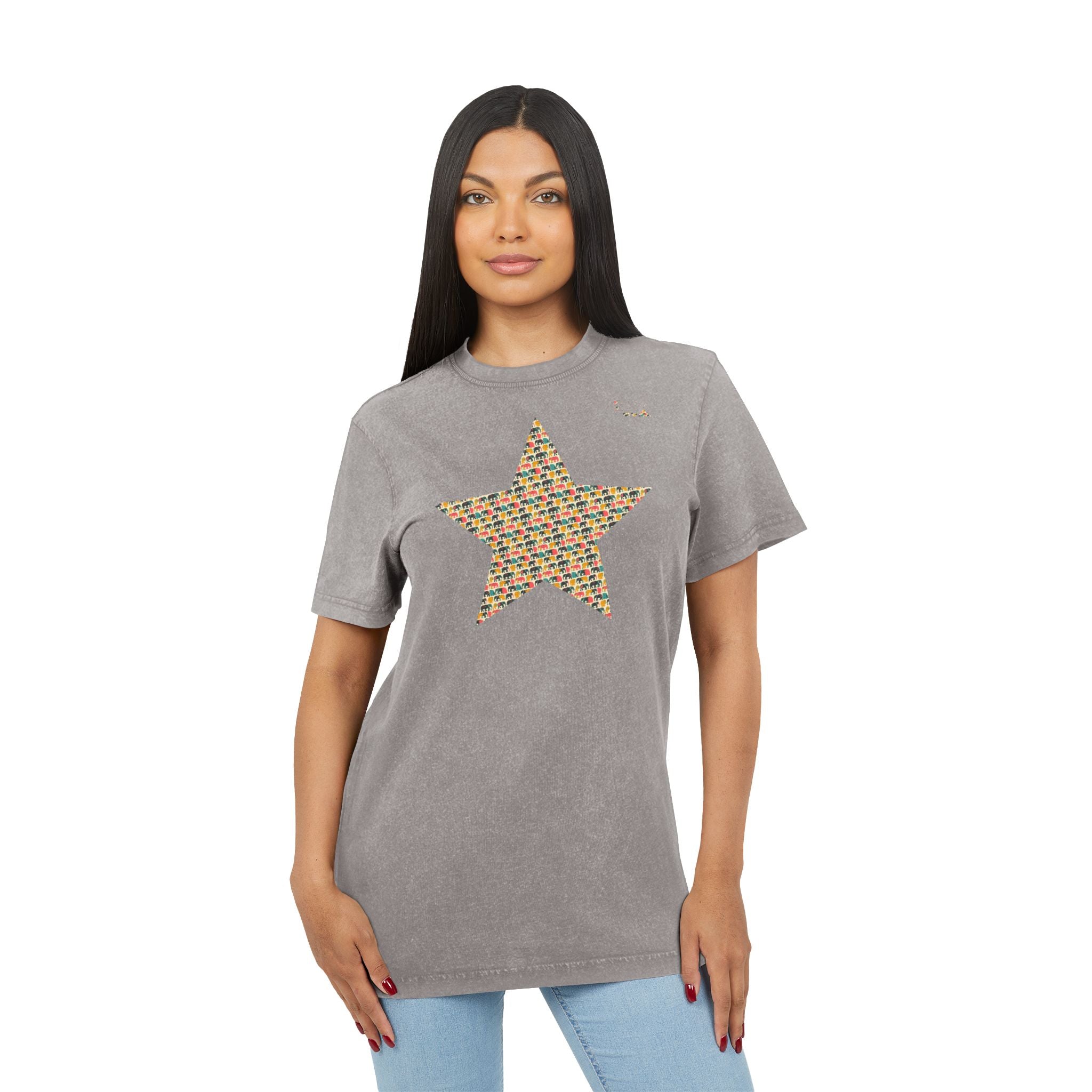 Acid Wash Star Tee : elephant— Vintage Black Graphic T‑Shirt (Party Animal Sanctuary Back Print)