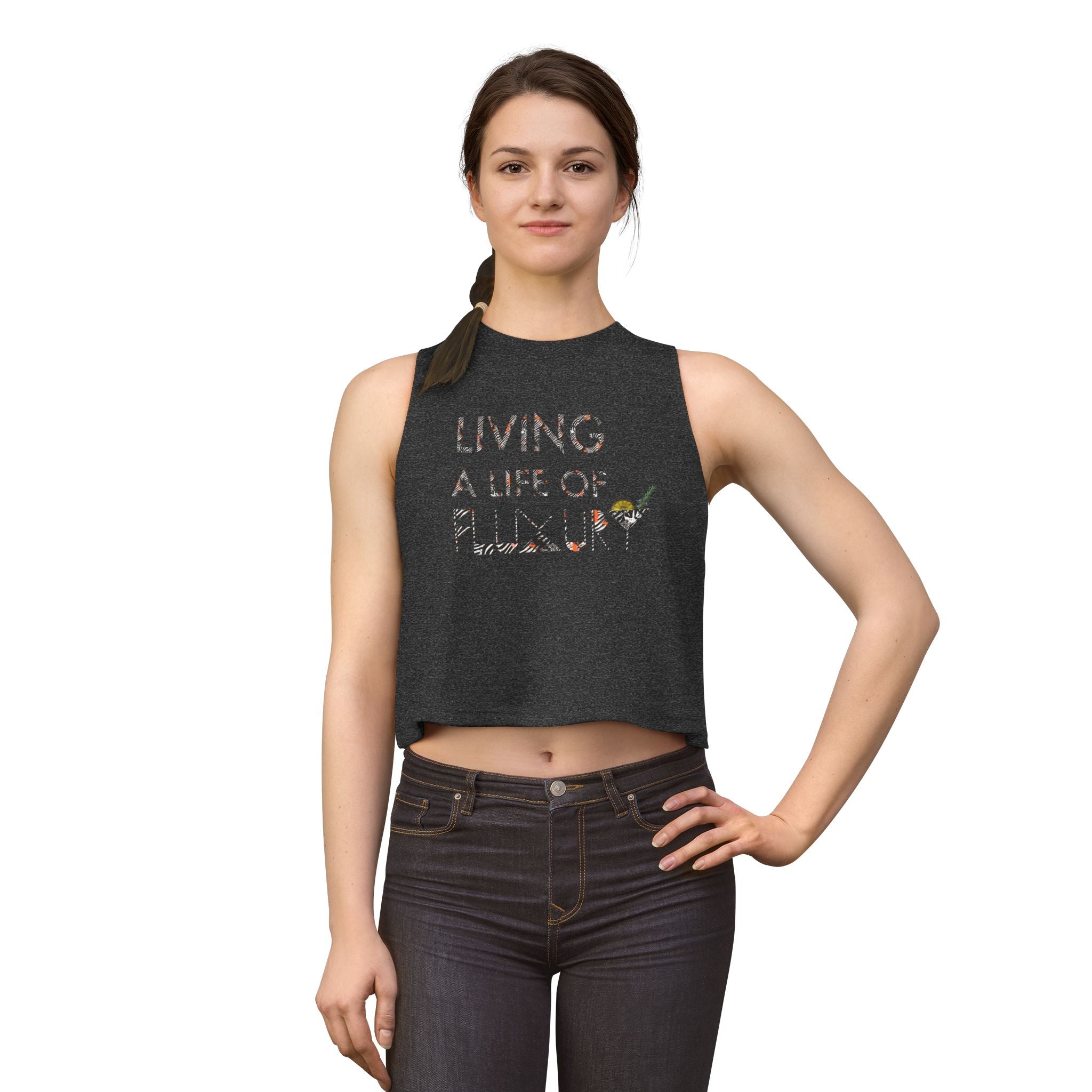 Crop Top — "Living a Life of Luxury" Botanical Zebra Graphic