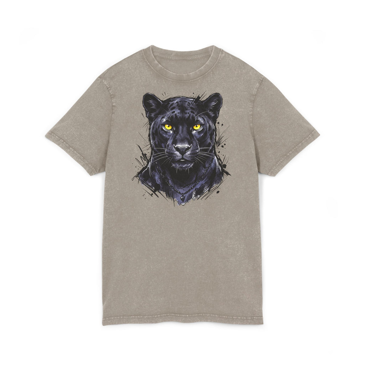 Black Panther Acid-Wash Tee - Yellow Eyes Graphic, 'Party Animal Sanctuary' Backprint