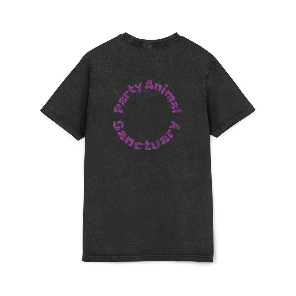 Black Panther Acid-Wash Tee - Yellow Eyes Graphic, 'Party Animal Sanctuary' Backprint