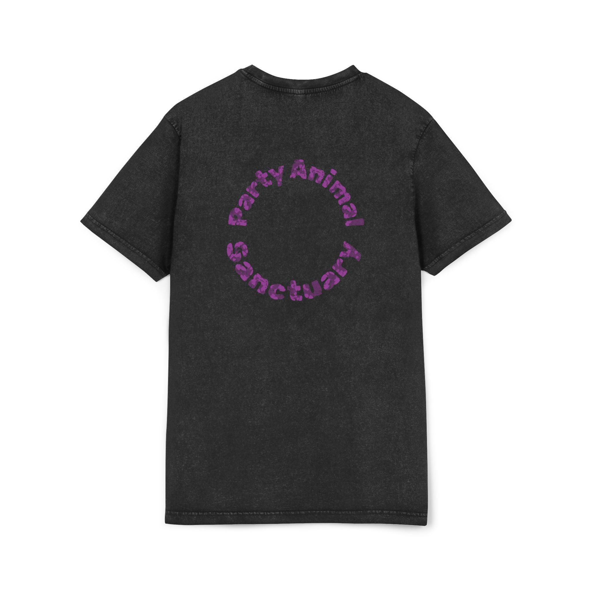 Black Panther Acid-Wash Tee - Yellow Eyes Graphic, 'Party Animal Sanctuary' Backprint
