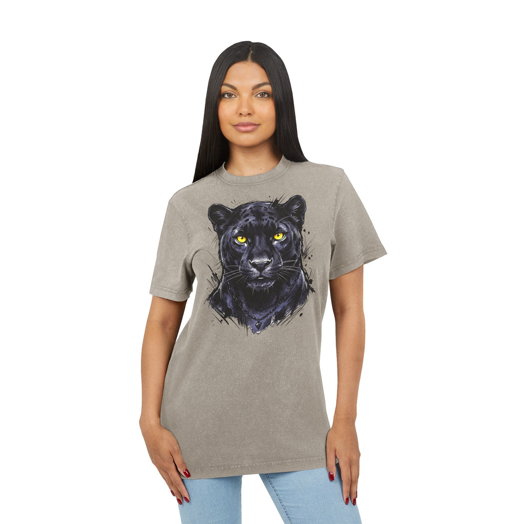 Black Panther Acid-Wash Tee - Yellow Eyes Graphic, 'Party Animal Sanctuary' Backprint