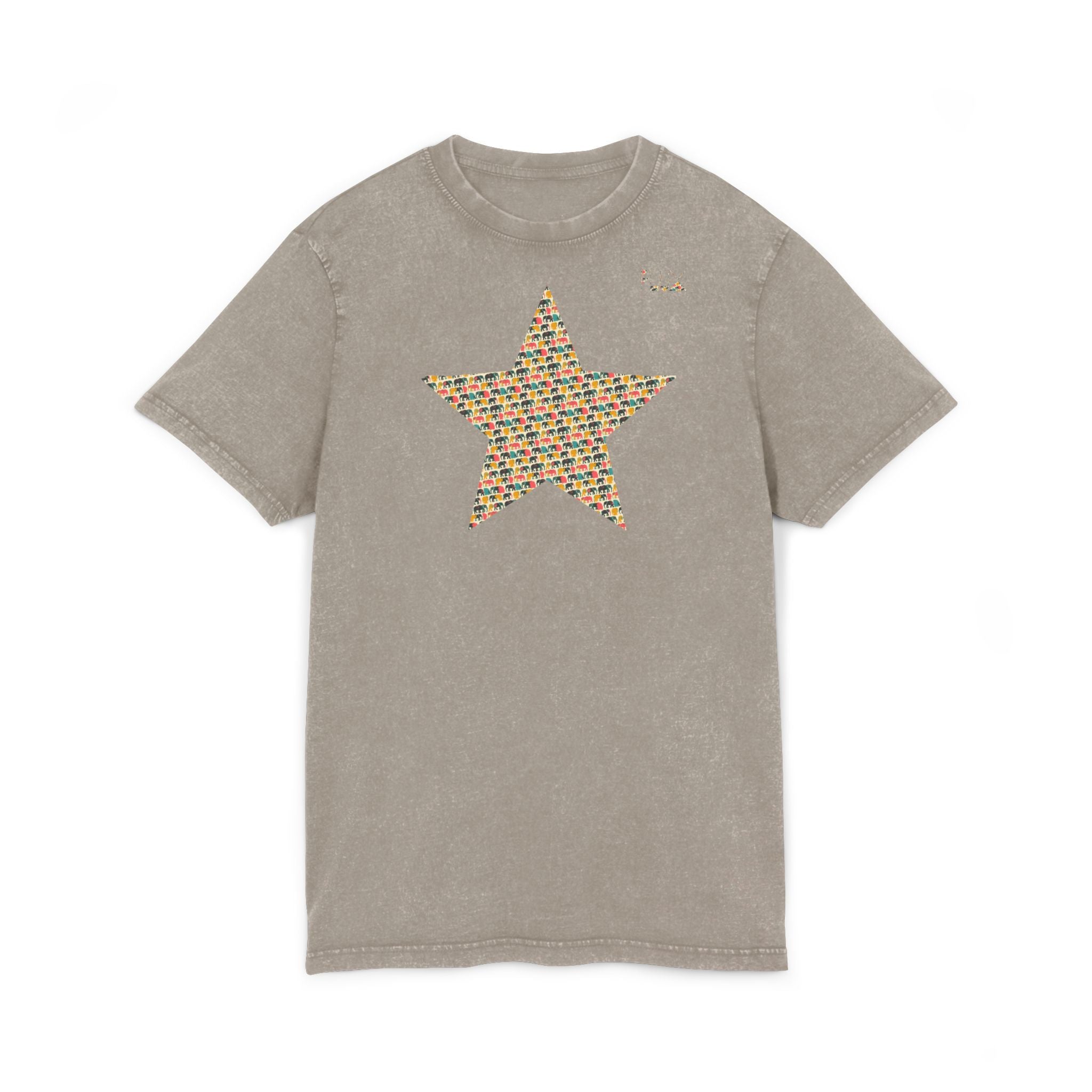 Acid Wash Star Tee : elephant— Vintage Black Graphic T‑Shirt (Party Animal Sanctuary Back Print)