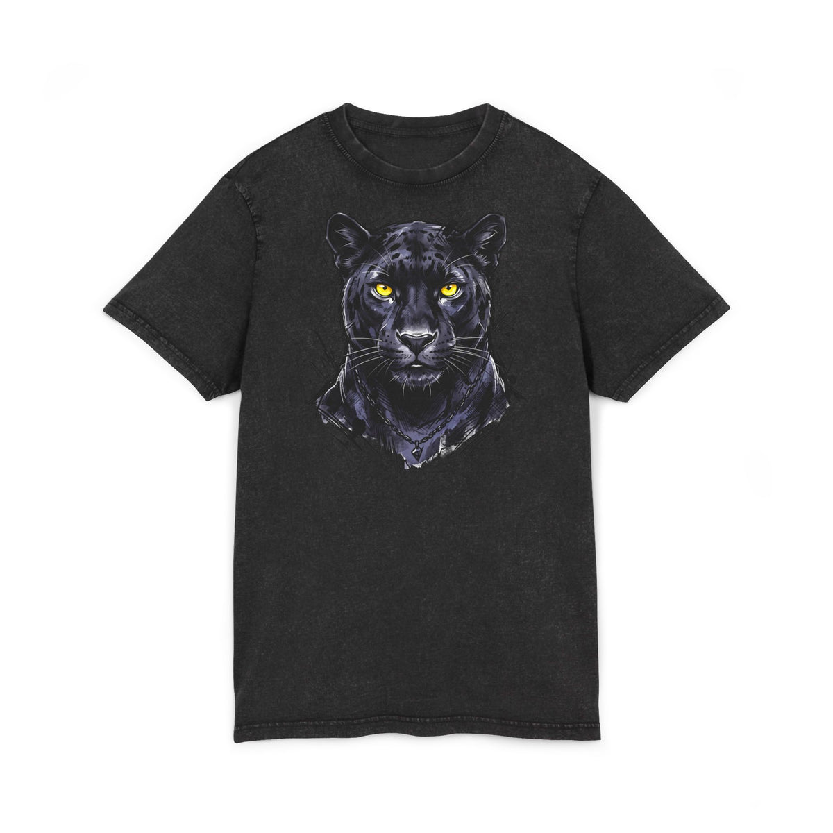 Black Panther Acid-Wash Tee - Yellow Eyes Graphic, 'Party Animal Sanctuary' Backprint