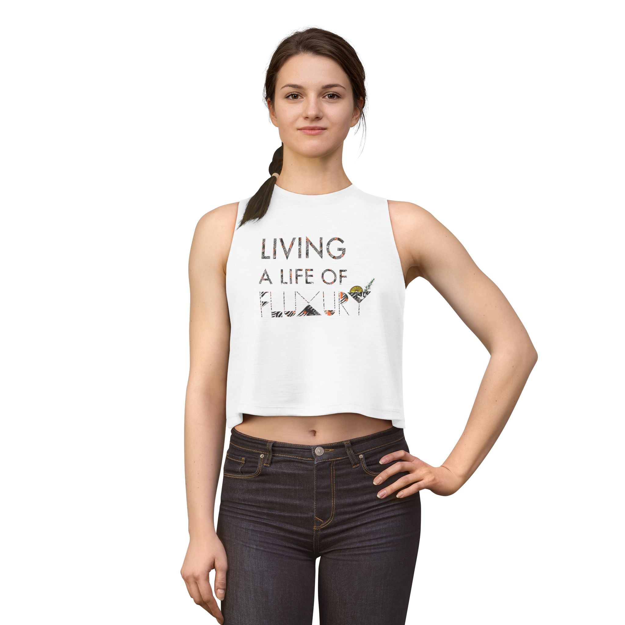Crop Top — "Living a Life of Luxury" Botanical Zebra Graphic