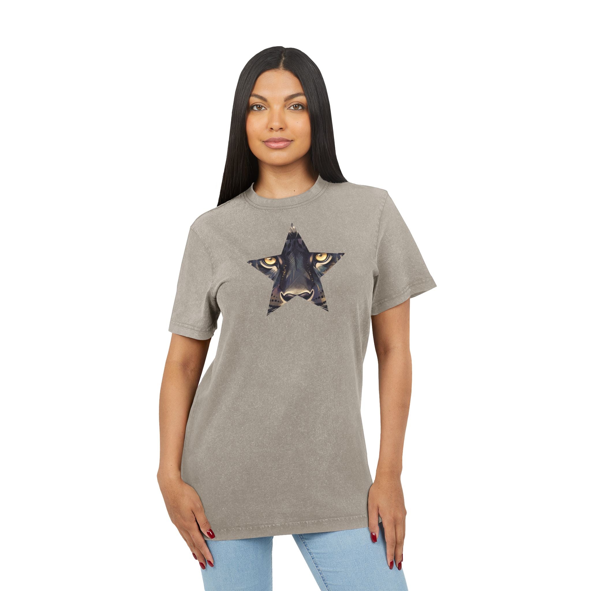 Black Panther Acid-Wash Tee - Yellow Eyes Graphic, 'Party Animal Sanctuary' Backprint