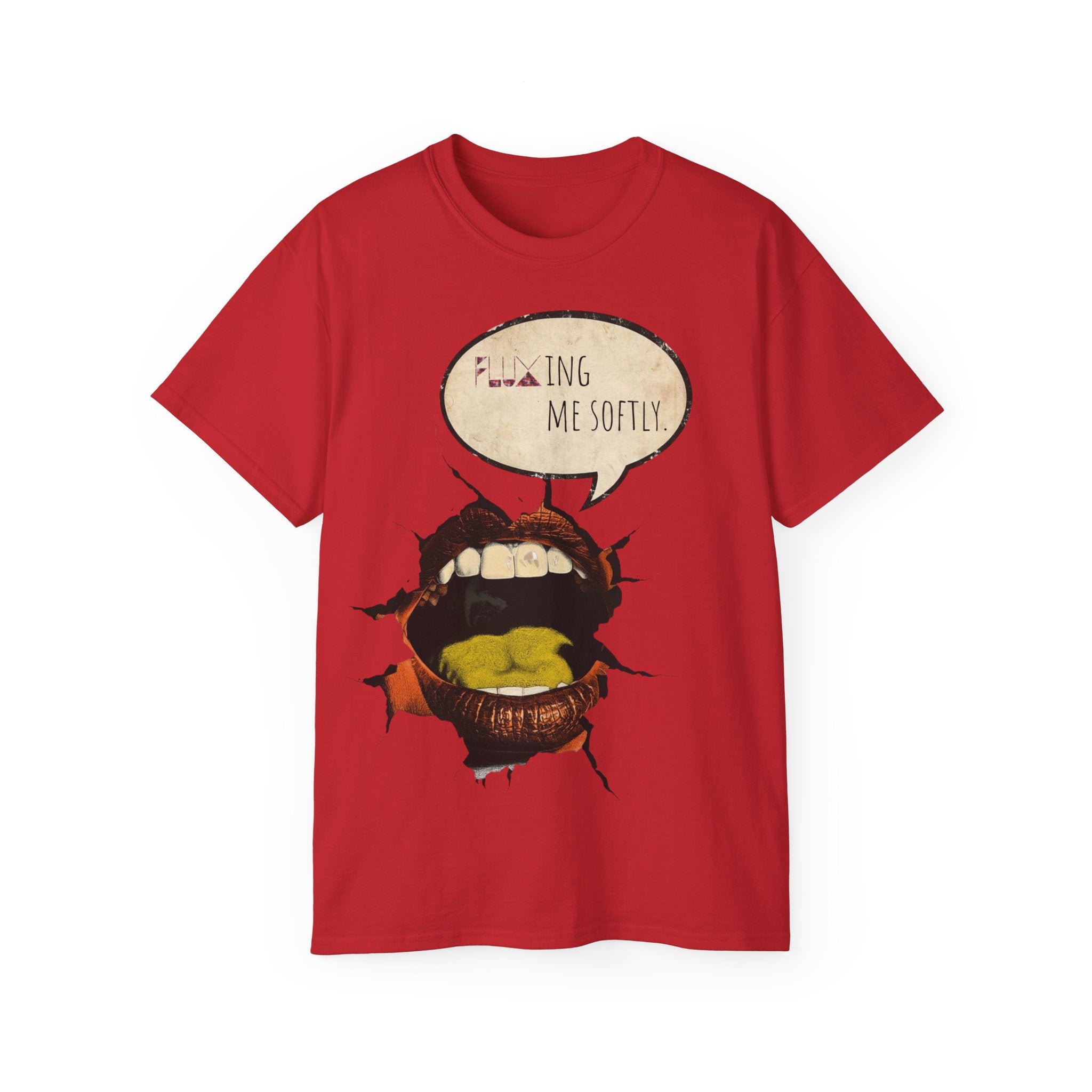 Graphic Tee — 'Fluxing Me Softly' Lip Art T-Shirt (Fluxification Back Print)