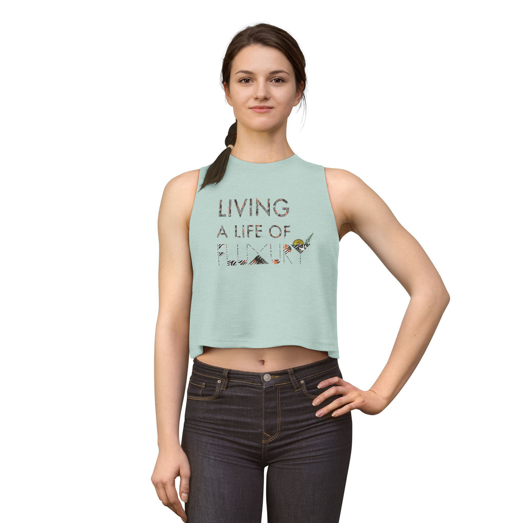 Crop Top — "Living a Life of Luxury" Botanical Zebra Graphic