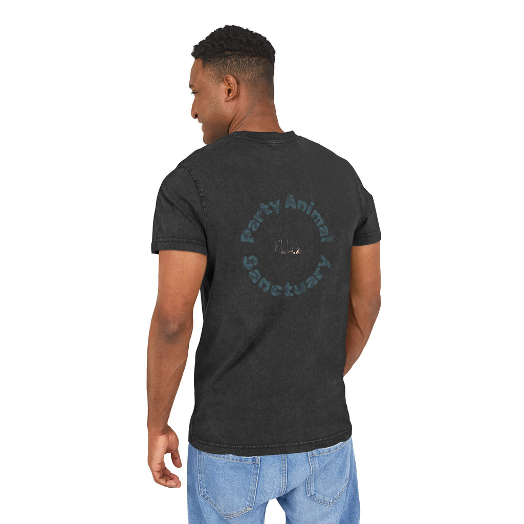 Black Panther Acid-Wash Tee - Yellow Eyes Graphic, 'Party Animal Sanctuary' Backprint