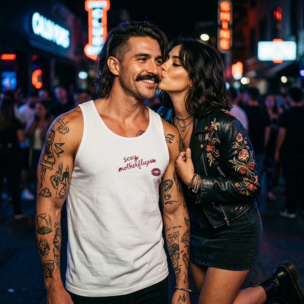 Tank Top — "Sexy Motherfluxer" Kiss Graphic French Chic