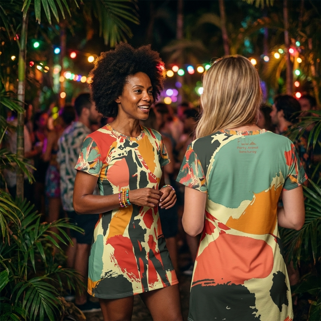 Giraffe Abstract Print T‑Shirt Dress — Colorful Safari AOP Mini Dress