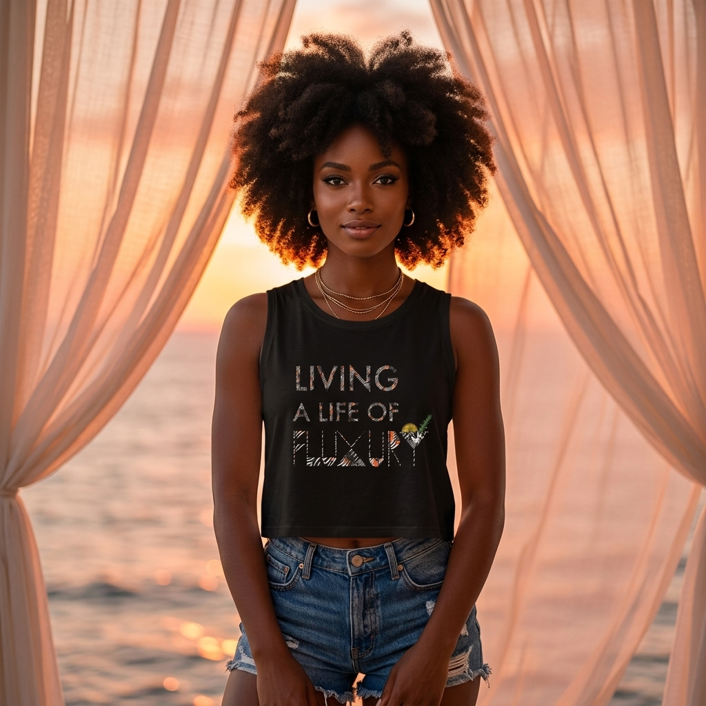 Crop Top — "Living a Life of Luxury" Botanical Zebra Graphic