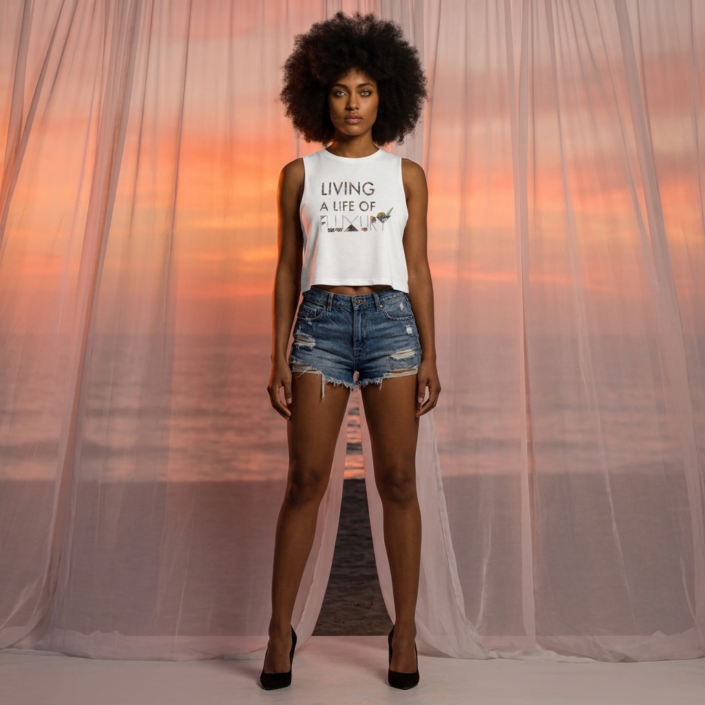 Crop Top — "Living a Life of Luxury" Botanical Zebra Graphic