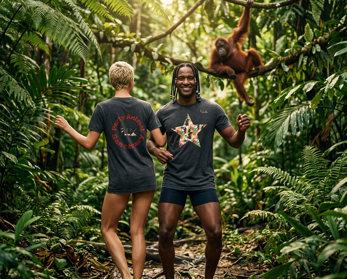 Acid Wash Star Tee — 'Party Animal Sanctuary' Graphic Cotton T-Shirt