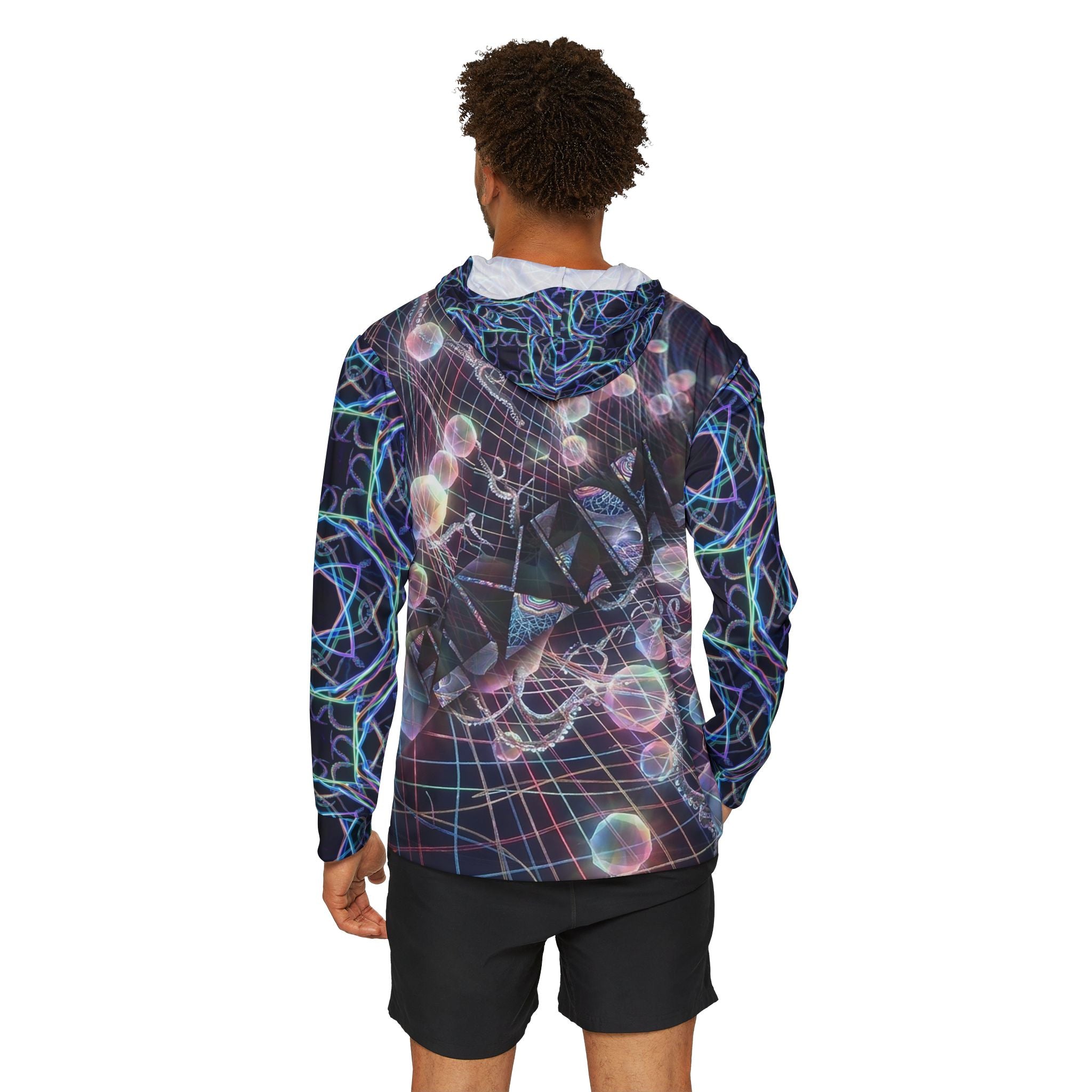 Psychedelic Geometric Hoodie — Men’s All-Over Neon Warmup Hoodie