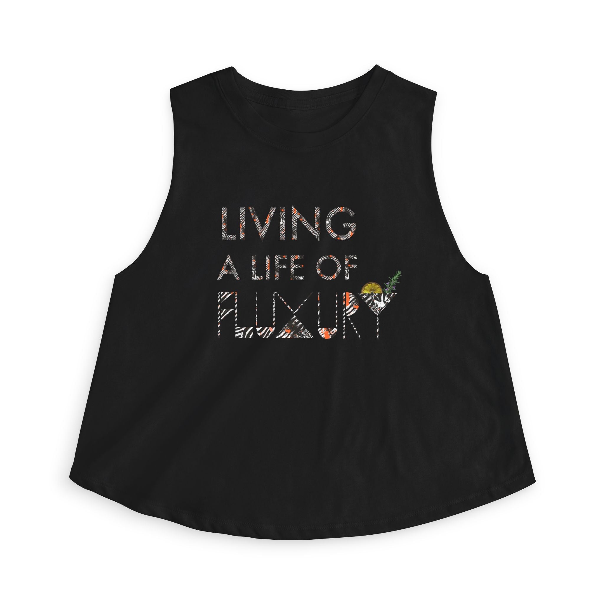 Crop Top — "Living a Life of Luxury" Botanical Zebra Graphic