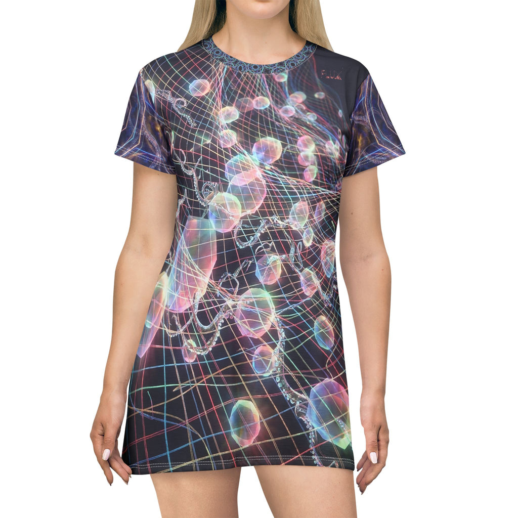 FLUXEDELIC COLLECTION - Psychedelic Bubble Grid T-Shirt Dress