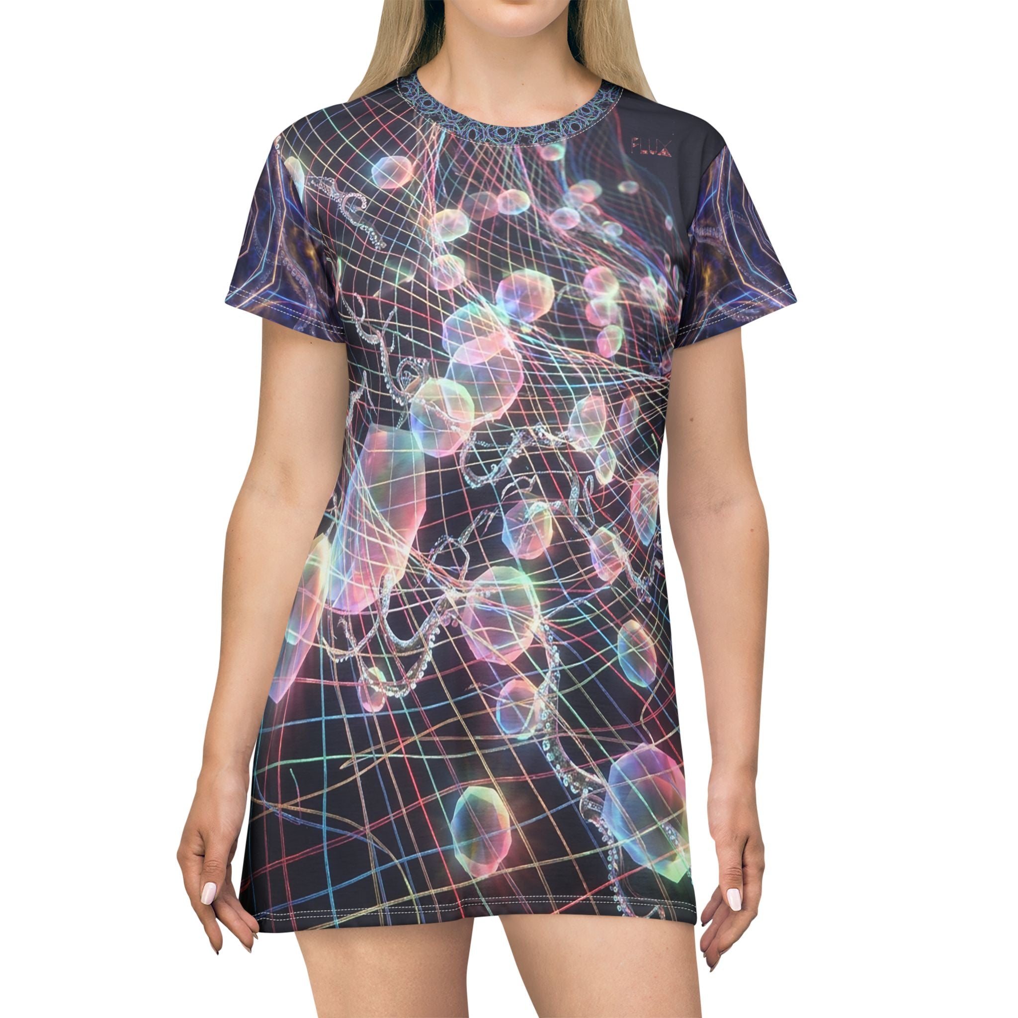 FLUXEDELIC COLLECTION - Psychedelic Bubble Grid T-Shirt Dress