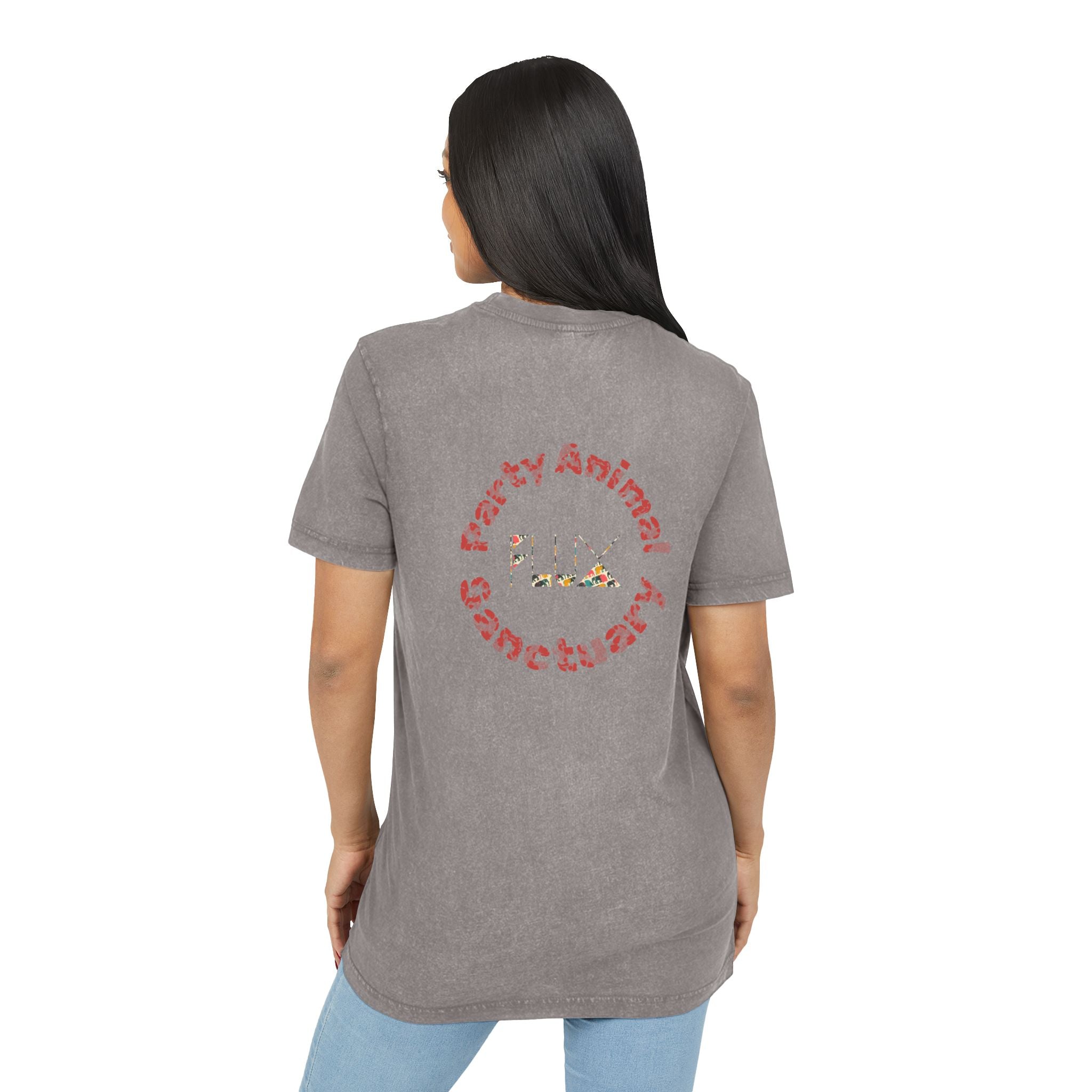 Acid Wash Star Tee : elephant— Vintage Black Graphic T‑Shirt (Party Animal Sanctuary Back Print)