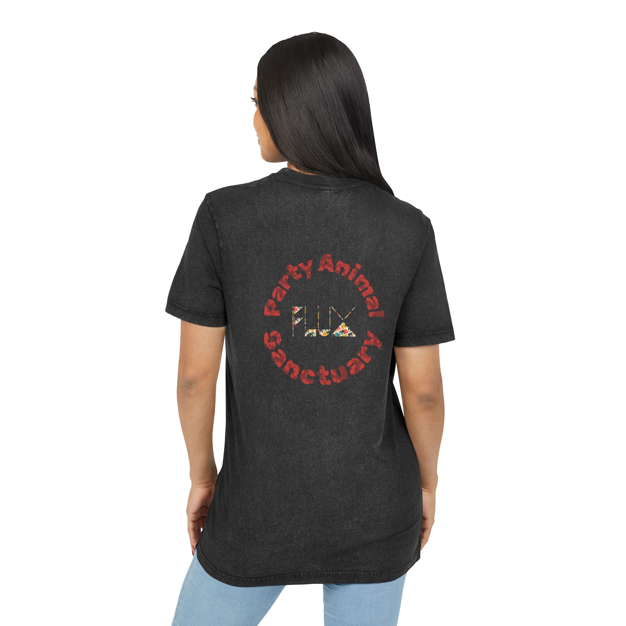 Acid Wash Star Tee : elephant— Vintage Black Graphic T‑Shirt (Party Animal Sanctuary Back Print)