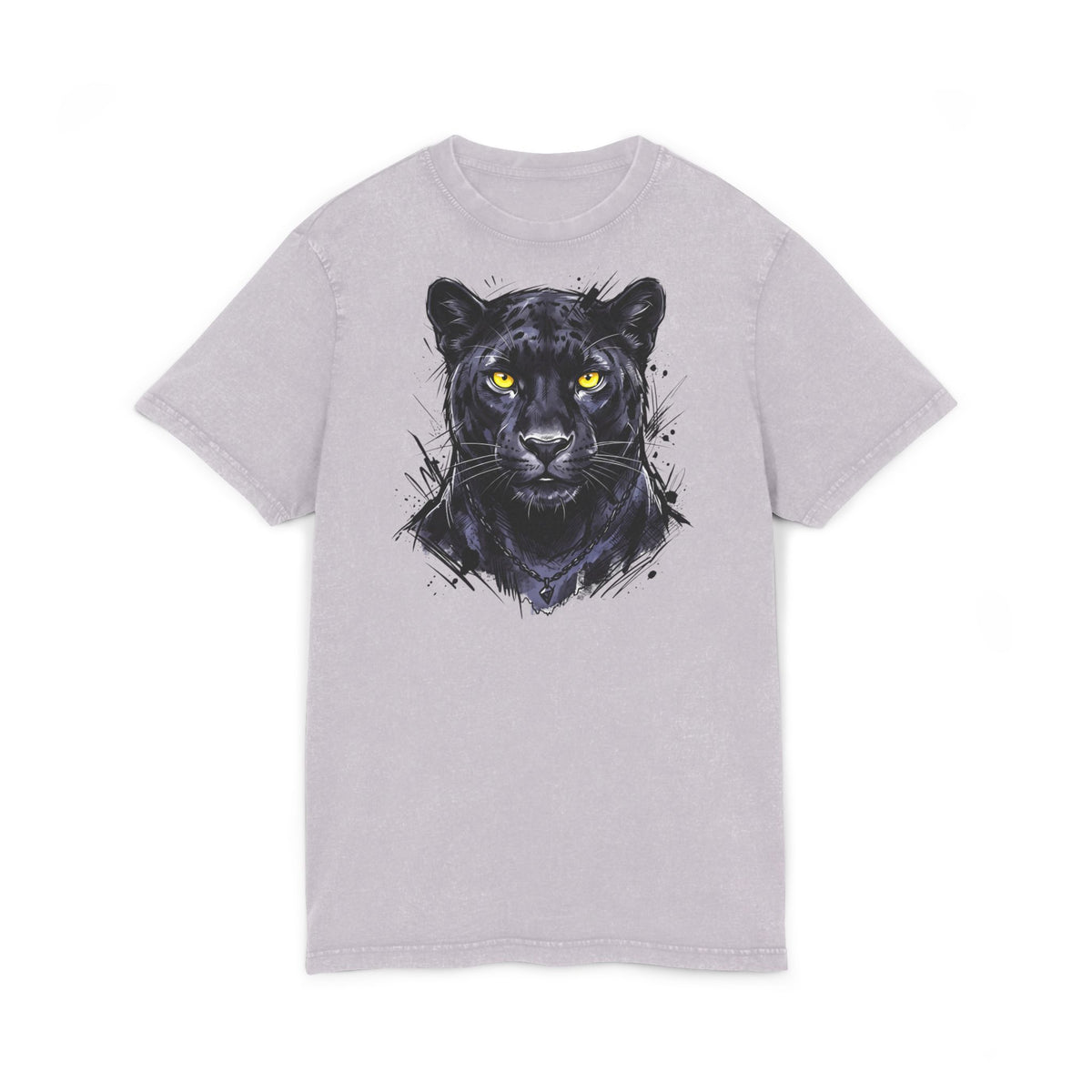 Black Panther Acid-Wash Tee - Yellow Eyes Graphic, 'Party Animal Sanctuary' Backprint