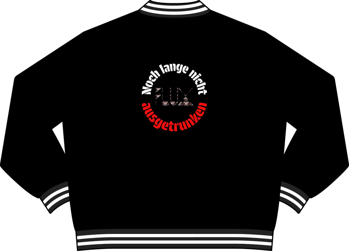 Varsity Bomber Jacket — "Noch lange nicht ausgetrunken" Retro Crest