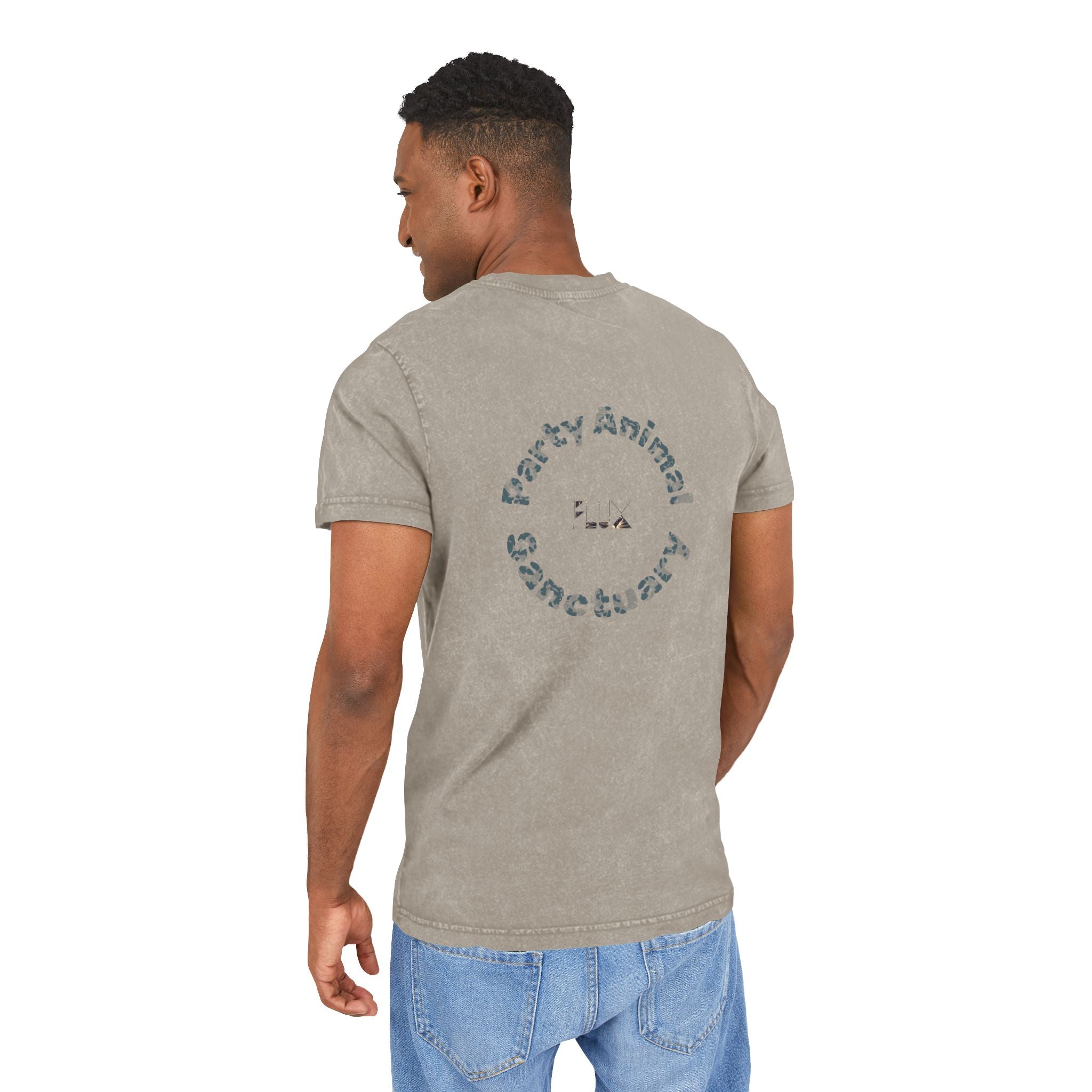 Black Panther Acid-Wash Tee - Yellow Eyes Graphic, 'Party Animal Sanctuary' Backprint