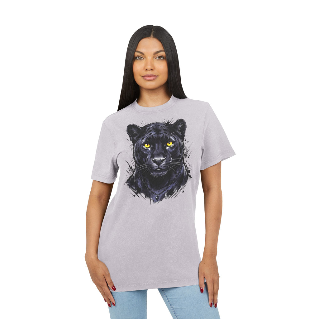 Black Panther Acid-Wash Tee - Yellow Eyes Graphic, 'Party Animal Sanctuary' Backprint