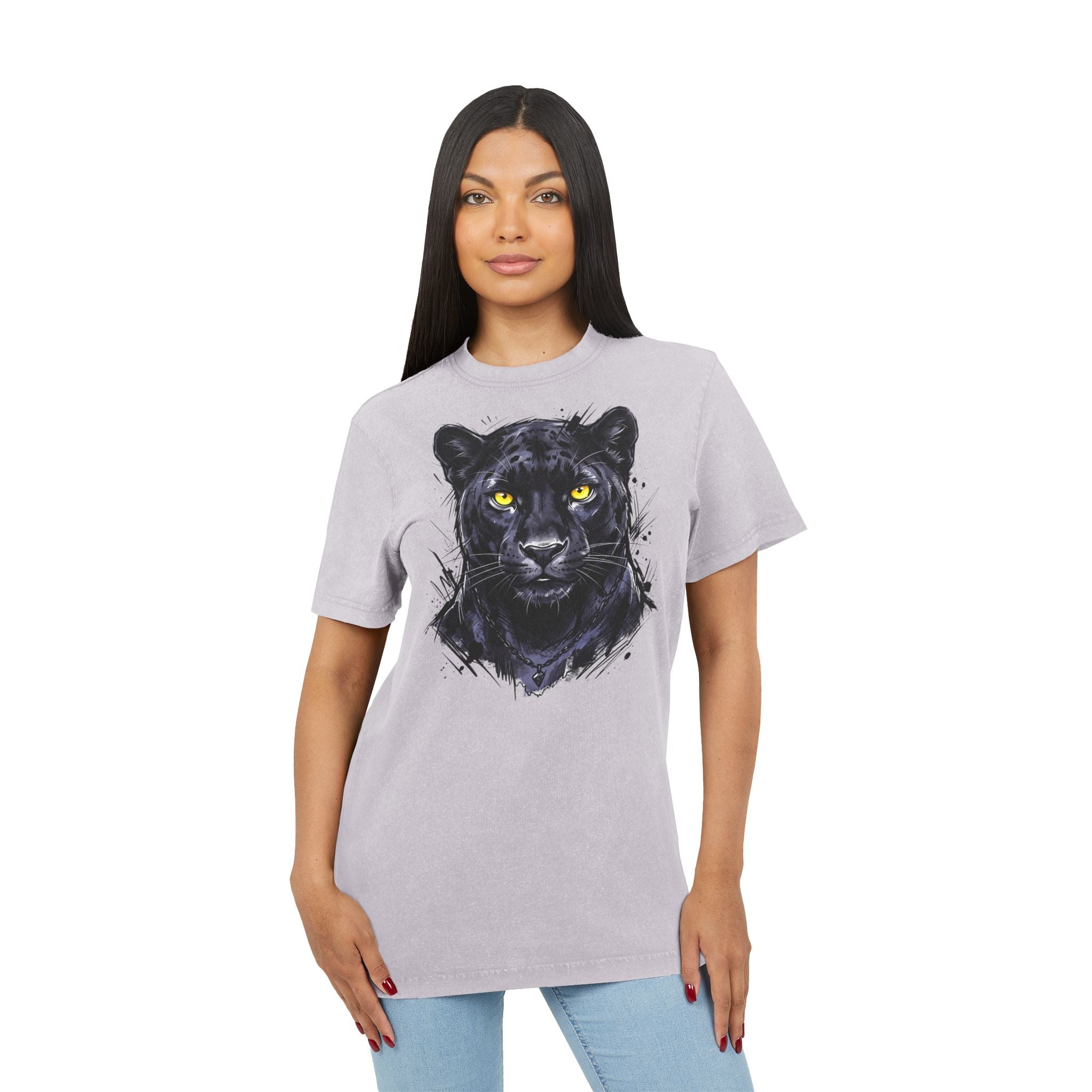 Black Panther Acid-Wash Tee - Yellow Eyes Graphic, 'Party Animal Sanctuary' Backprint