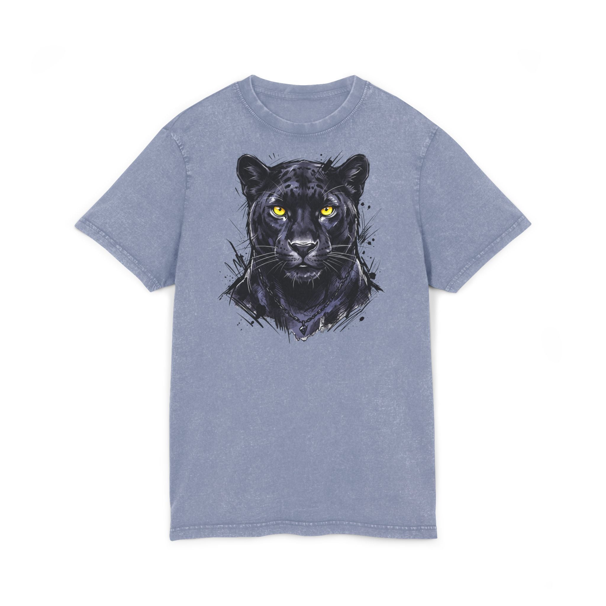 Black Panther Acid-Wash Tee - Yellow Eyes Graphic, 'Party Animal Sanctuary' Backprint