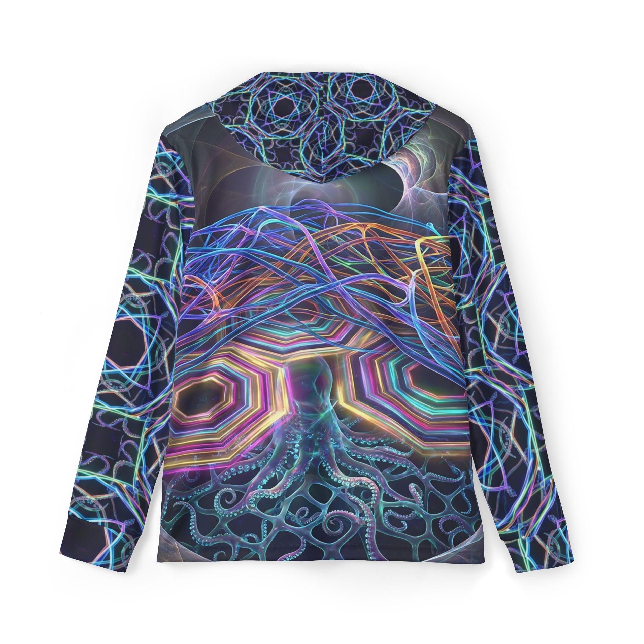 Psychedelic Geometric Hoodie — Neon Fractal All-Over Print Warmup Hoodie