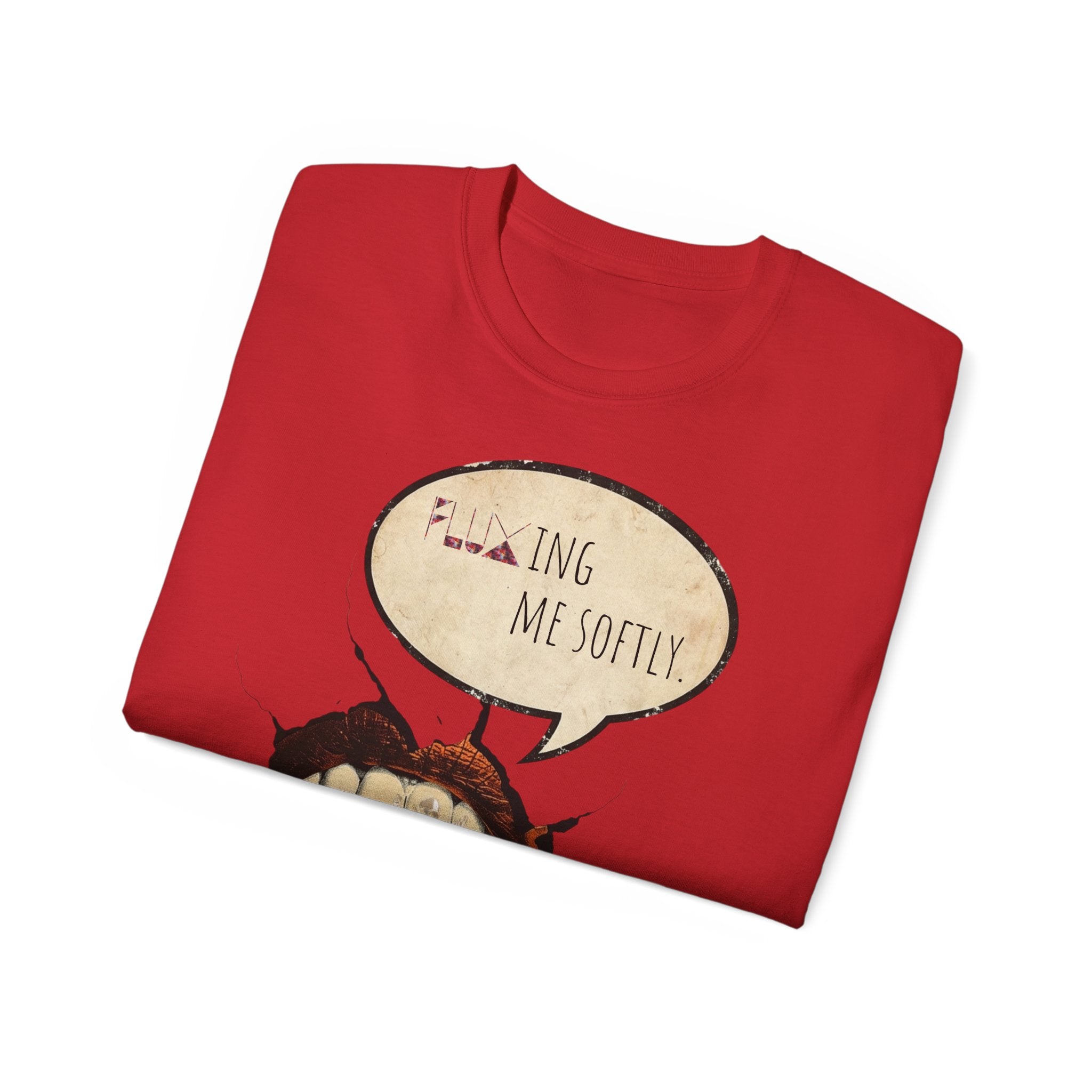 Graphic Tee — 'Fluxing Me Softly' Lip Art T-Shirt (Fluxification Back Print)