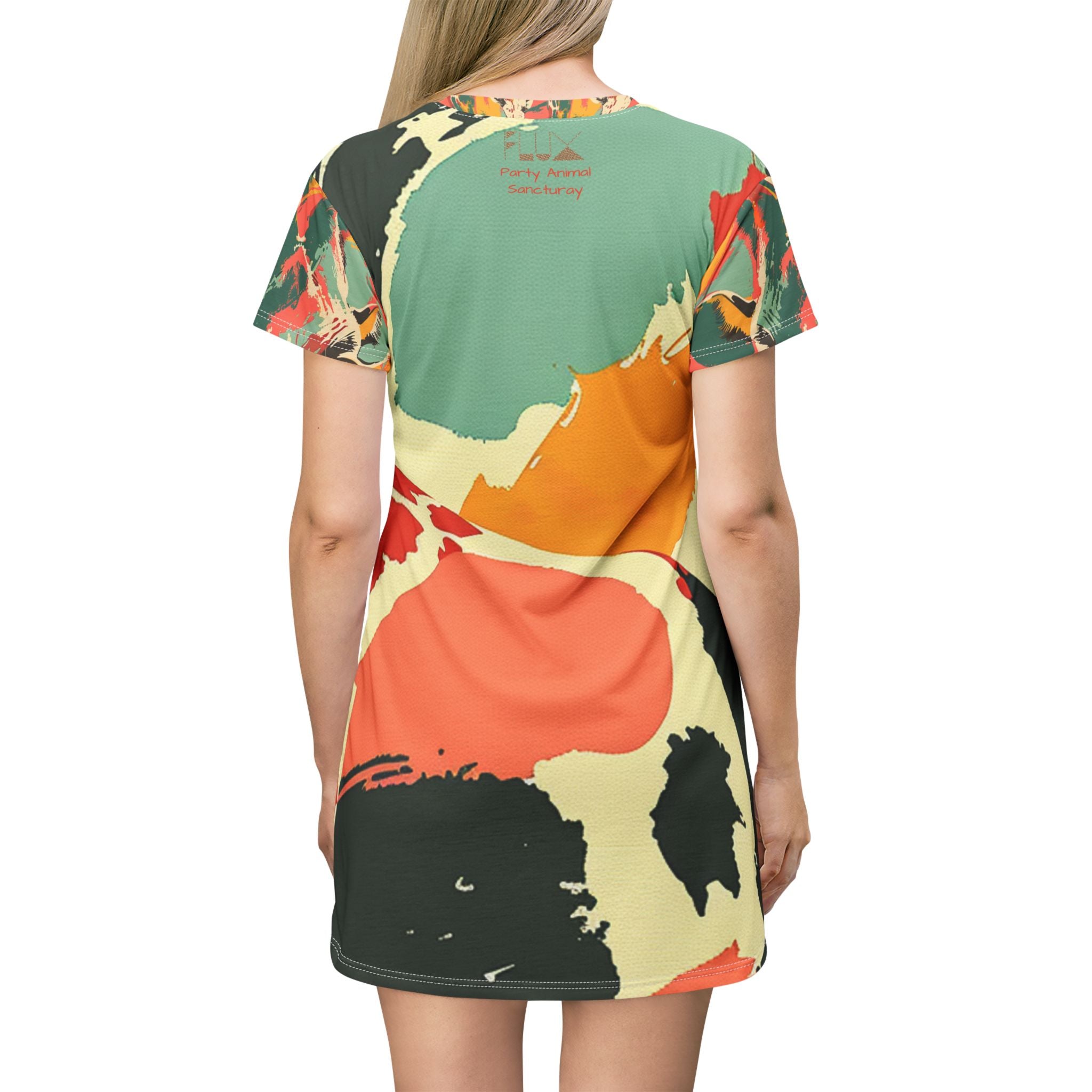 Giraffe Abstract Print T‑Shirt Dress — Colorful Safari AOP Mini Dress