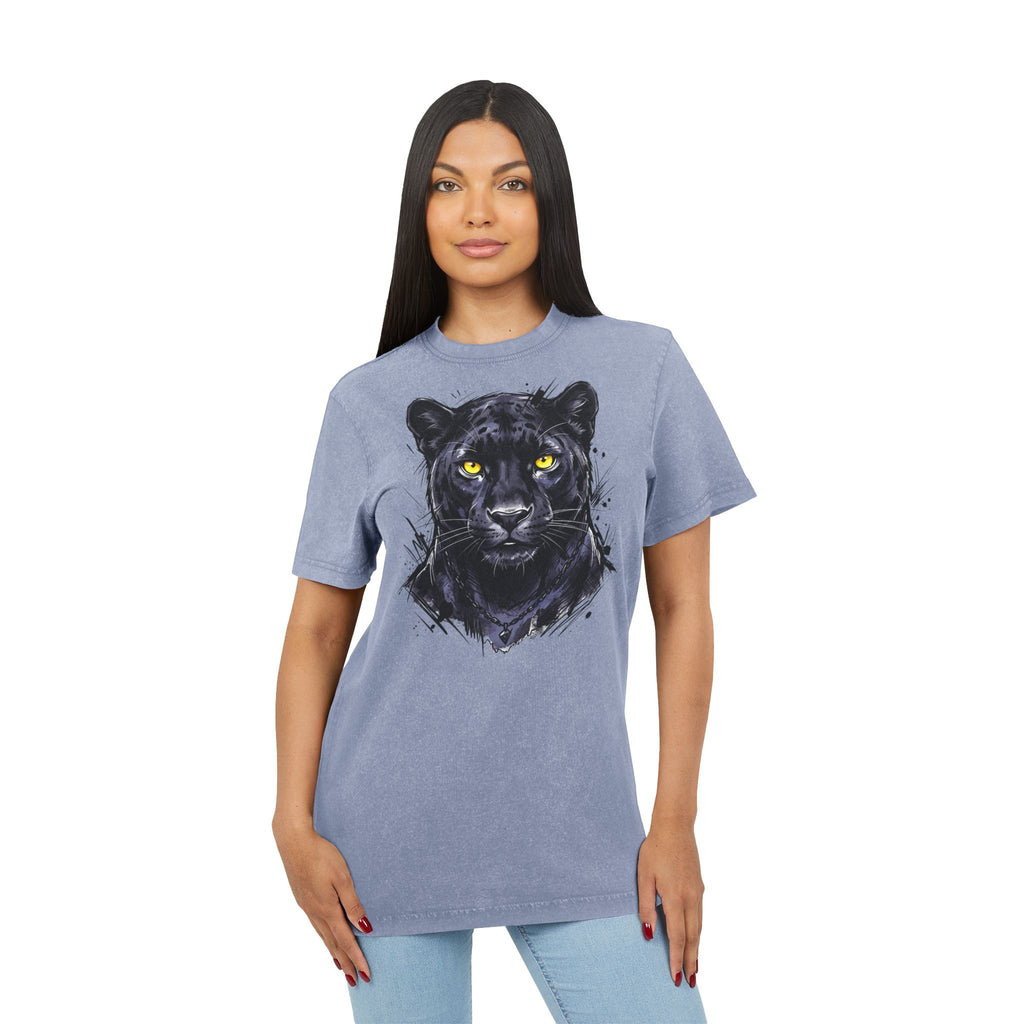 Black Panther Acid-Wash Tee - Yellow Eyes Graphic, 'Party Animal Sanctuary' Backprint