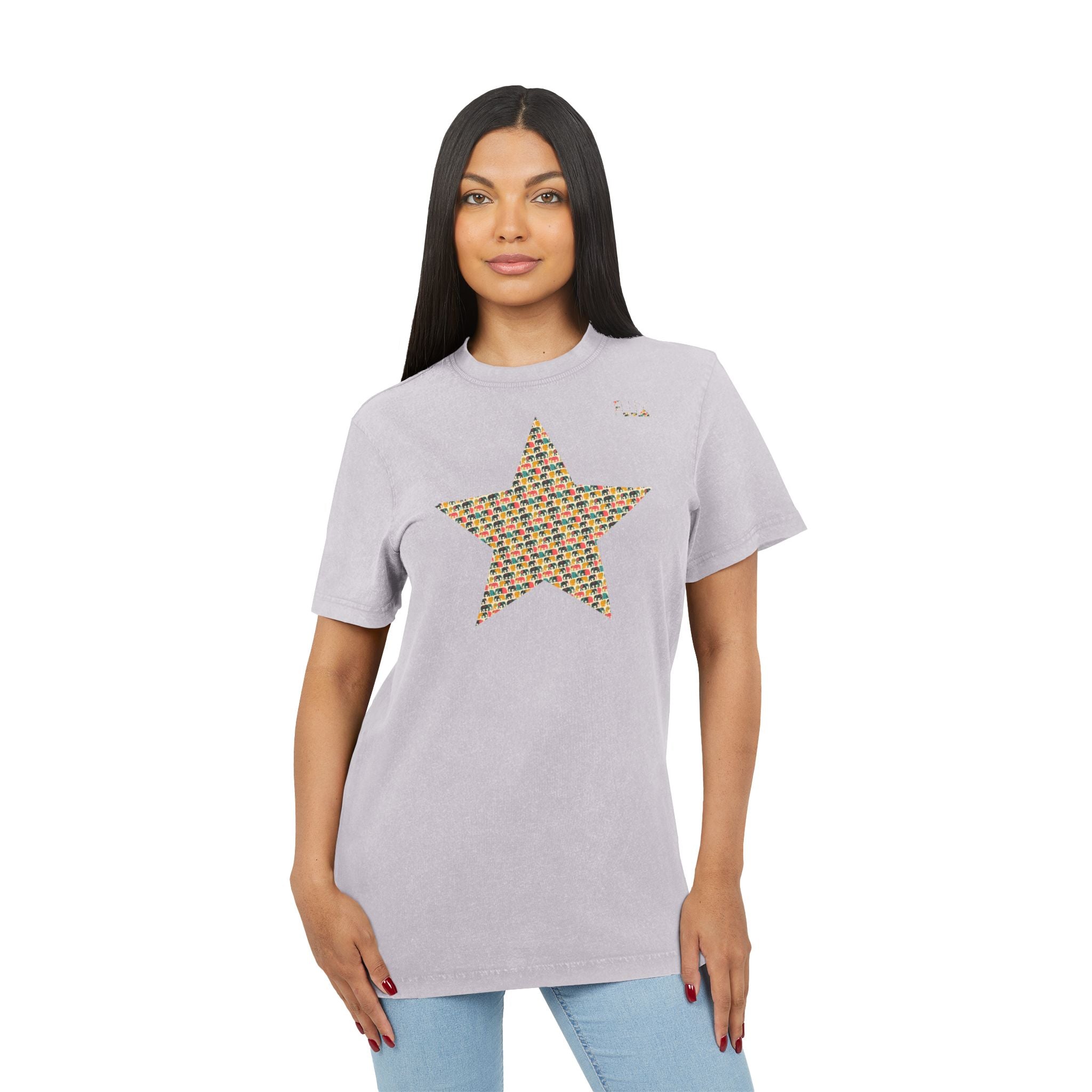Acid Wash Star Tee : elephant— Vintage Black Graphic T‑Shirt (Party Animal Sanctuary Back Print)