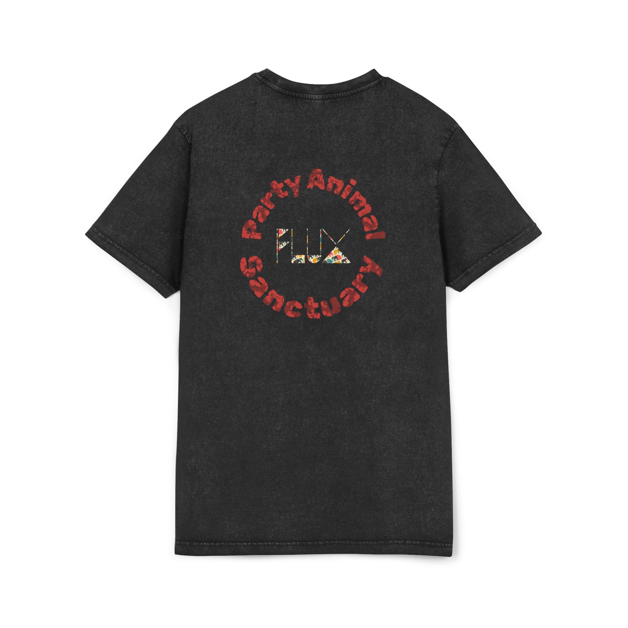 Acid Wash Star Tee : elephant— Vintage Black Graphic T‑Shirt (Party Animal Sanctuary Back Print)