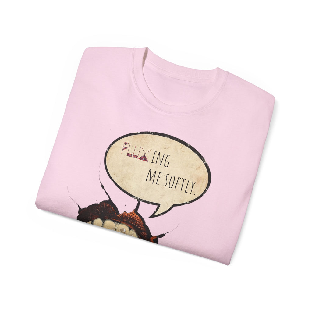 Graphic Tee — 'Fluxing Me Softly' Lip Art T-Shirt (Fluxification Back Print)