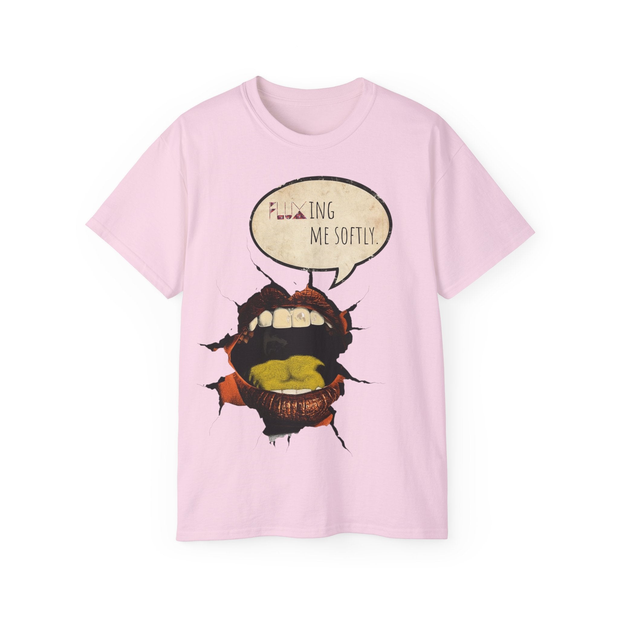Graphic Tee — 'Fluxing Me Softly' Lip Art T-Shirt (Fluxification Back Print)